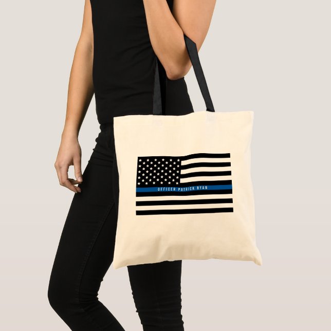 Bolsa Tote Polícia de Linha Azul fina Monograma de Bandeira A (Frente (produto))