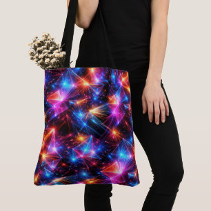 Bolsa Tote Polígono Neon Abstrato com Explosões