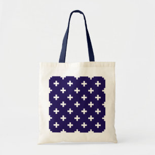 Bolsa Tote Polka branca cruza a azul-marinho