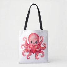 Polvo Kawaii Fofo Segurando Coração