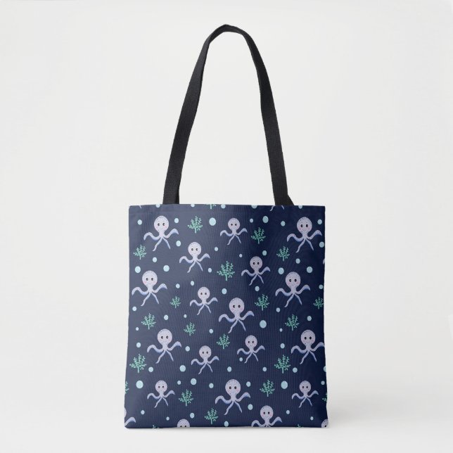 Bolsa Tote Polvo sob o padrão infantil marinho (Frente)
