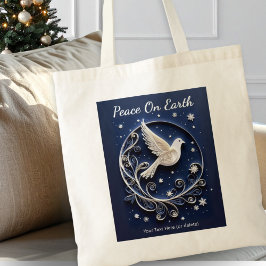 Bolsa Tote Pomba de Natal da Paz no Céu Azul Escuro