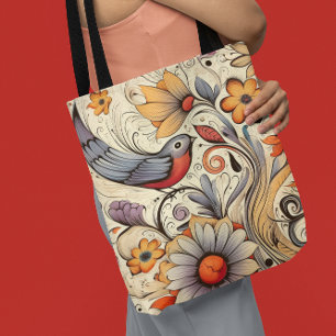 Bolsa Tote Pombo e Design Floral Verão