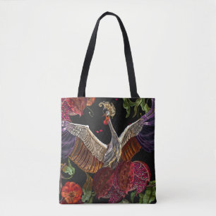 Bolsa Tote Pomegranate Crane Rosas: Arte bordada