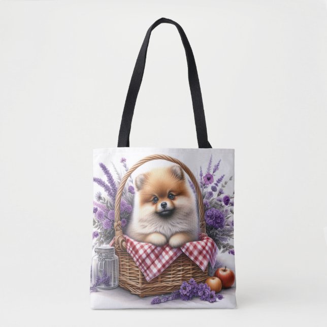 Bolsa Tote Pomerânia Cão Cachorro Cachorro Aquarela Picnic (Frente)