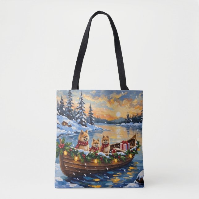 Bolsa Tote Pomeranian Christmas Boat Holiday (Frente)