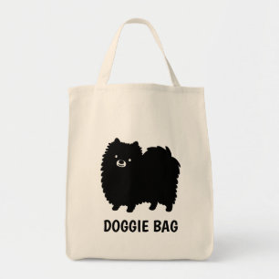 Bolsa Tote Pomerano Preto Cachorro de Cartoon Cachorro