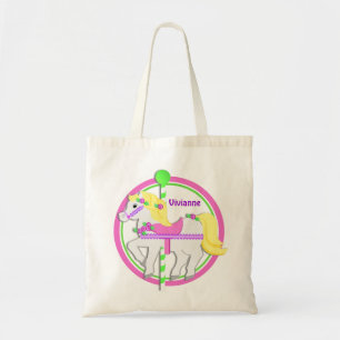 Bolsa Tote Pônei do carrossel com rosa e verde de rosas