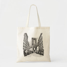 Bolsa Tote Ponte Brooklyn - Ilustração Branca Negra de Nova I