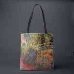 Bolsa Tote Ponte de água japonesa Lily Pond por Claude Monet<br><div class="desc">Lily Pond,  da Ponte Japonesa,  é uma paisagem de impressionismo criada pelo pintor de Impressionismo Francês,  Claude Monet,  em 1900. Mostra o céu cor-de-rosa no fundo e um caminho pela lagoa com íris crescendo ao lado do caminho.</div>
