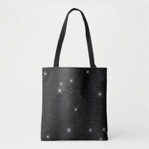 Bolsa Tote Ponto de Brilho em Folha Metálica Preta e Glitter 