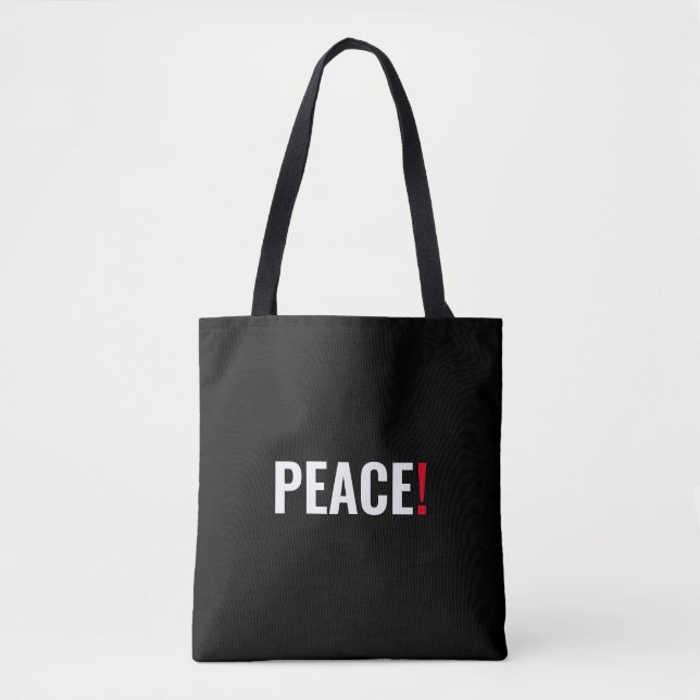 Bolsa Tote Ponto de exclamação da paz negro, vermelho-branco, (Frente)