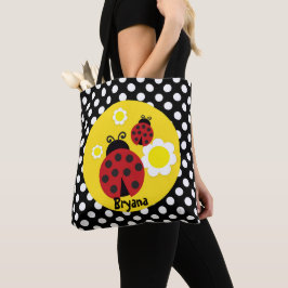 Bolsa Tote Pontos Bolha Flores Amarelas Joaninha Vermelha Cap