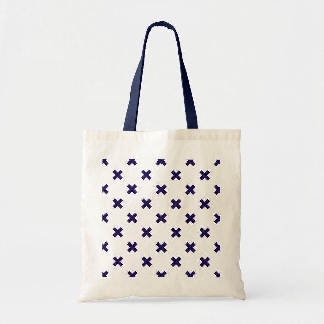 Bolsa Tote Pontos crus azuis do marinho em branco (Frente)