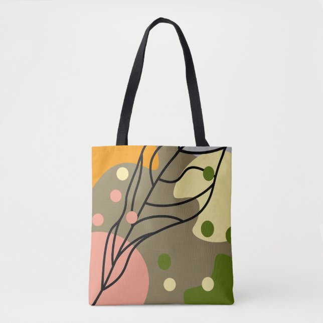 Bolsa Tote Pontos de abstrato interessantes com folhas (Frente)