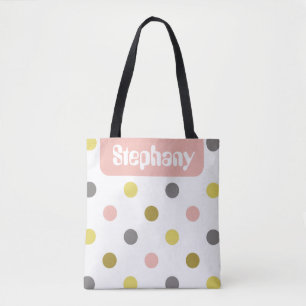 Bolsa Tote Pontos de Bolinhas Retrô Rosa Amarelo Nome Persona