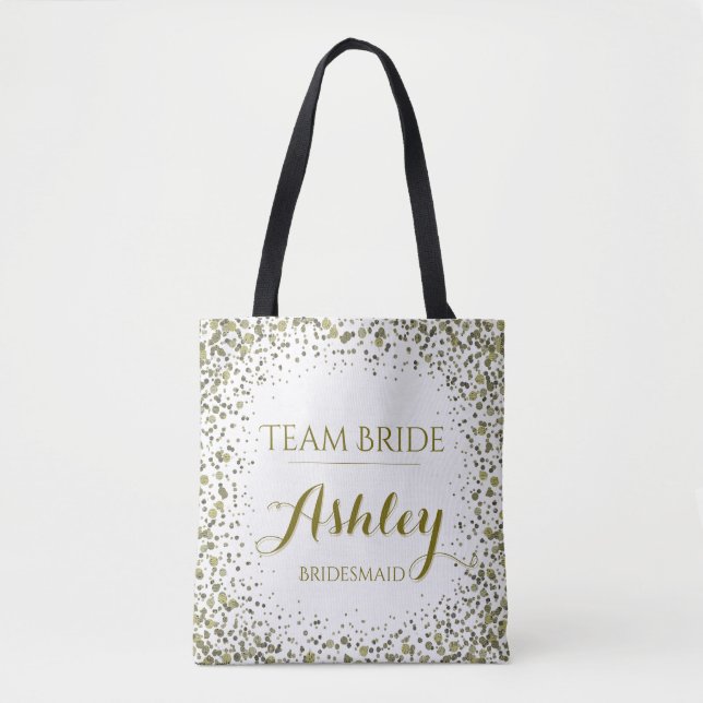 Bolsa Tote Pontos de Confetti Dourados da Bride da Equipe (Frente)