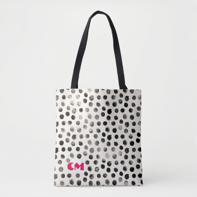 Bolsa Tote Pontos de tinta Abstrato branca preta Personaliza  (Frente)