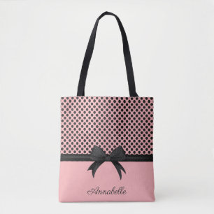 Bolsa Tote Pontos e Faixa Rosa Pretos