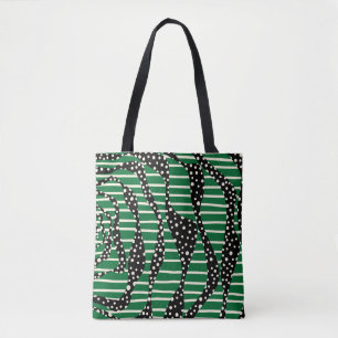 Bolsa Tote Pontos e faixas 2 - Verde, creme e preto