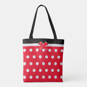 Bolsa Tote Pontos Modernos de Bolinhas em Preto e Vermelho