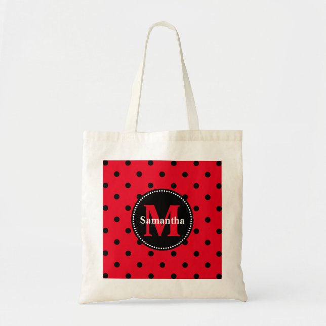 Bolsa Tote Pontos Polka em Vermelho e Preto (Frente)