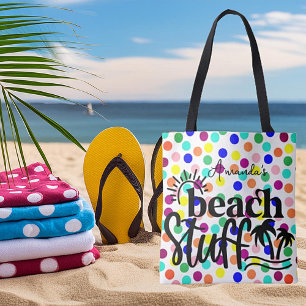 Bolsa Tote Pontos polka personalizados  "Coisas da praia" 