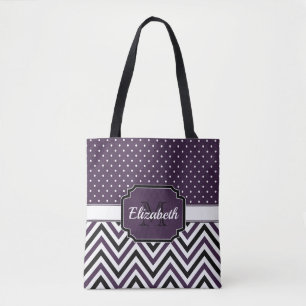 Bolsa Tote Pontos & vigas roxos