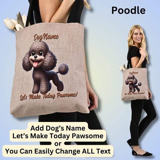 Bolsa Tote Poodle - Adicionar Nome do Cachorro, Alterar Texto (Criador carregado)