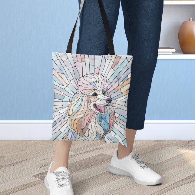 Bolsa Tote Poodle - arte mosaica pastel (Criador carregado)