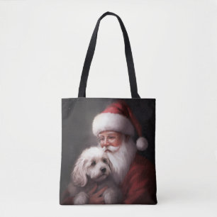 Bolsa Tote Poodle com Papai Noel Natal Festivo