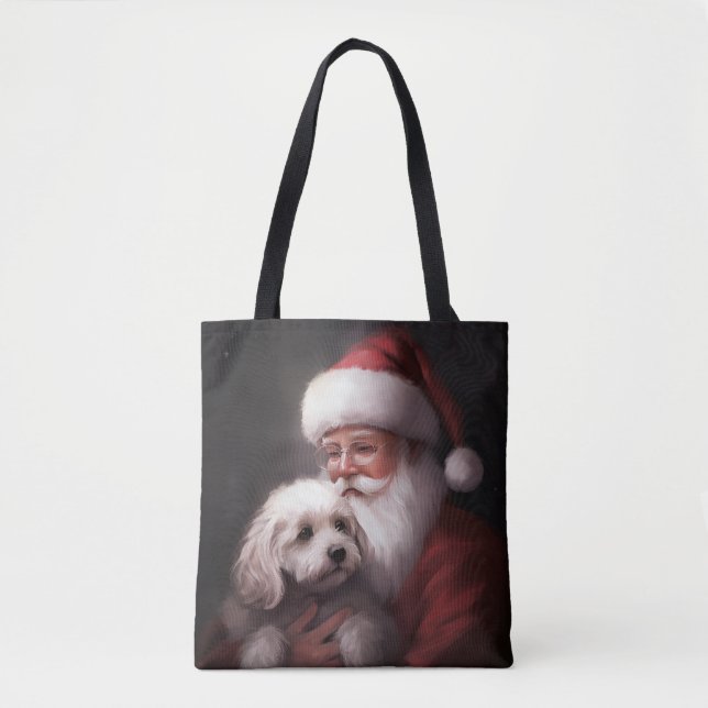 Bolsa Tote Poodle com Papai Noel Natal Festivo (Frente)
