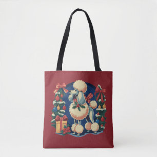 Bolsa Tote Poodle de Natal Retro Vintage anos 50 Cachorro de 