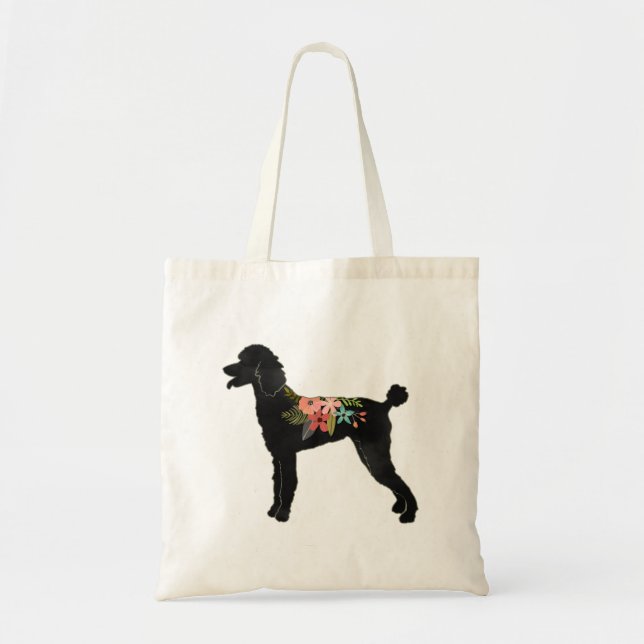 Bolsa Tote Poodle Dog Brey Boho Silhouette Floral Standard (Frente)