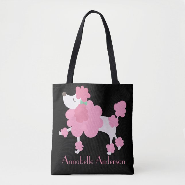 Bolsa Tote Poodle Francês Rosa Personalizado (Frente)