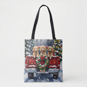 Bolsa Tote Poodle Natal Caminhão Vermelho Férias