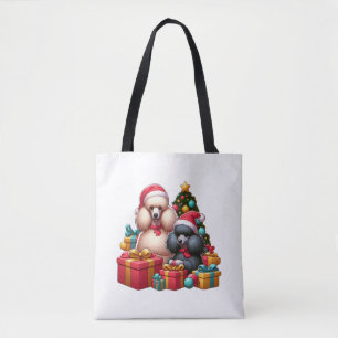Bolsa Tote Poodle Presente Pals Chapéus Festivos e Presente G