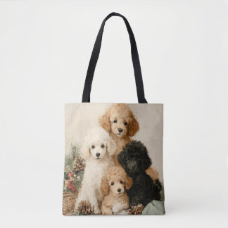 Bolsa Tote Poodle Puppies Vintage Christmas