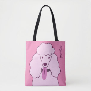 Bolsa Tote Poodle Rosa de Texto Personalizado