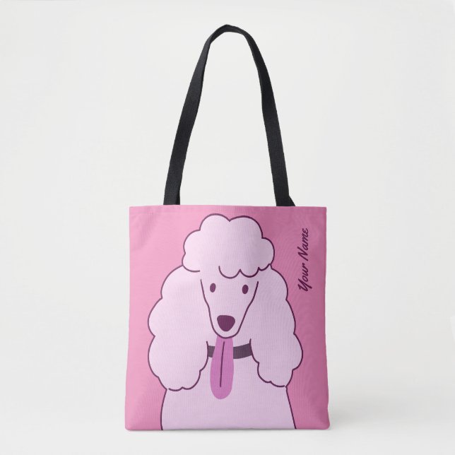 Bolsa Tote Poodle Rosa de Texto Personalizado (Frente)