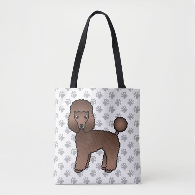 Bolsa Tote Poodle Toy Marrom Fofo Cachorro Cartoon (Frente)