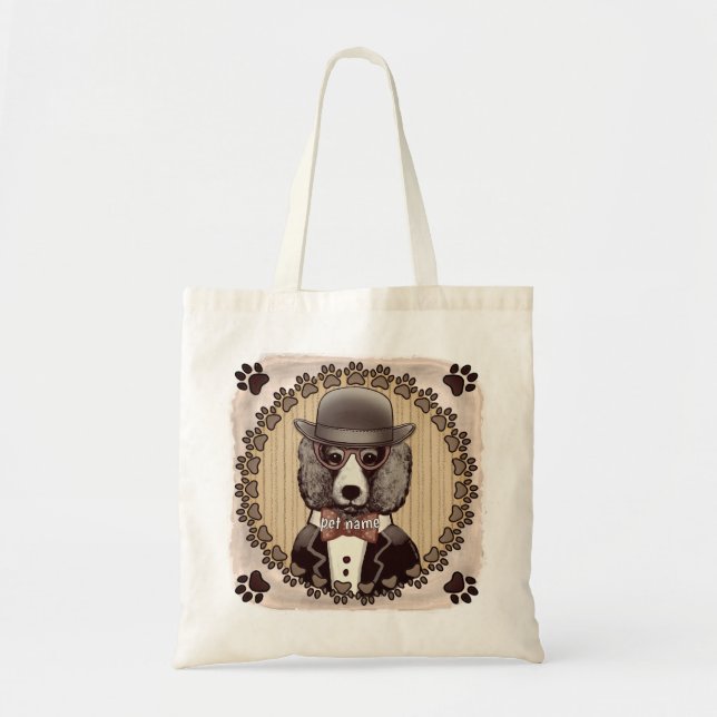 Bolsa Tote Poodle usando óculos (Frente)