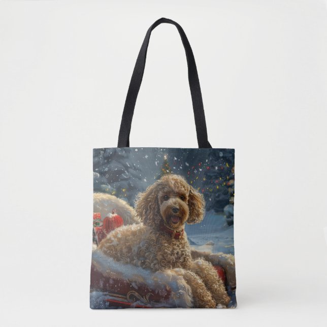 Bolsa Tote Poodô Cachorro Natal Festivo (Frente)