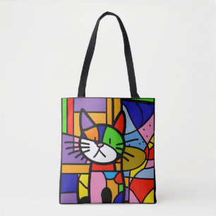 Bolsa Tote Pop Art Cat Design Vibrante e Feliz