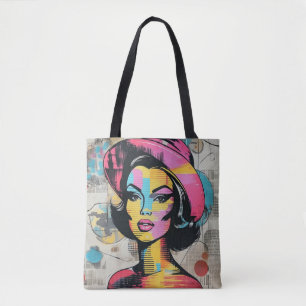 Bolsa Tote Pop Art Collage - Retrato feminino estilizado
