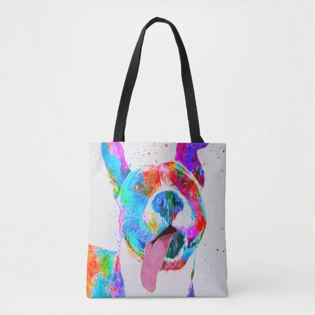 Bolsa Tote Pop art colorido de Terrier de pitbull (Frente)