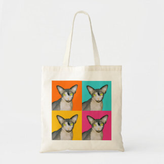 Bolsa Tote Pop art de Ninja do gato de Sphynx multicolorido