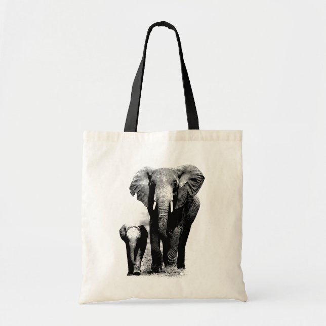 Bolsa Tote Pop Art Elephant Family Mãe Bebê (Frente)