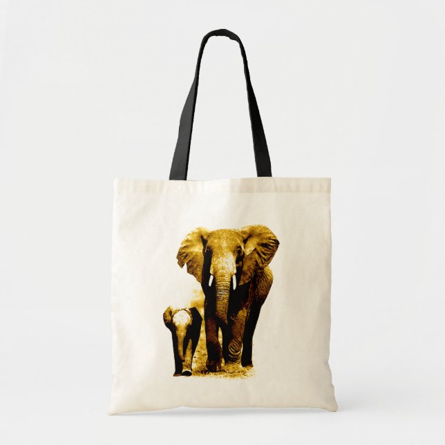 Bolsa Tote Pop Art Elephant Family Mãe Bebê (Frente)