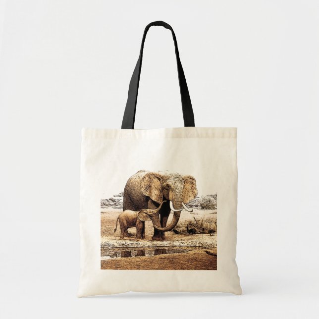 Bolsa Tote Pop Art Elephant Family Mãe Bebê (Frente)